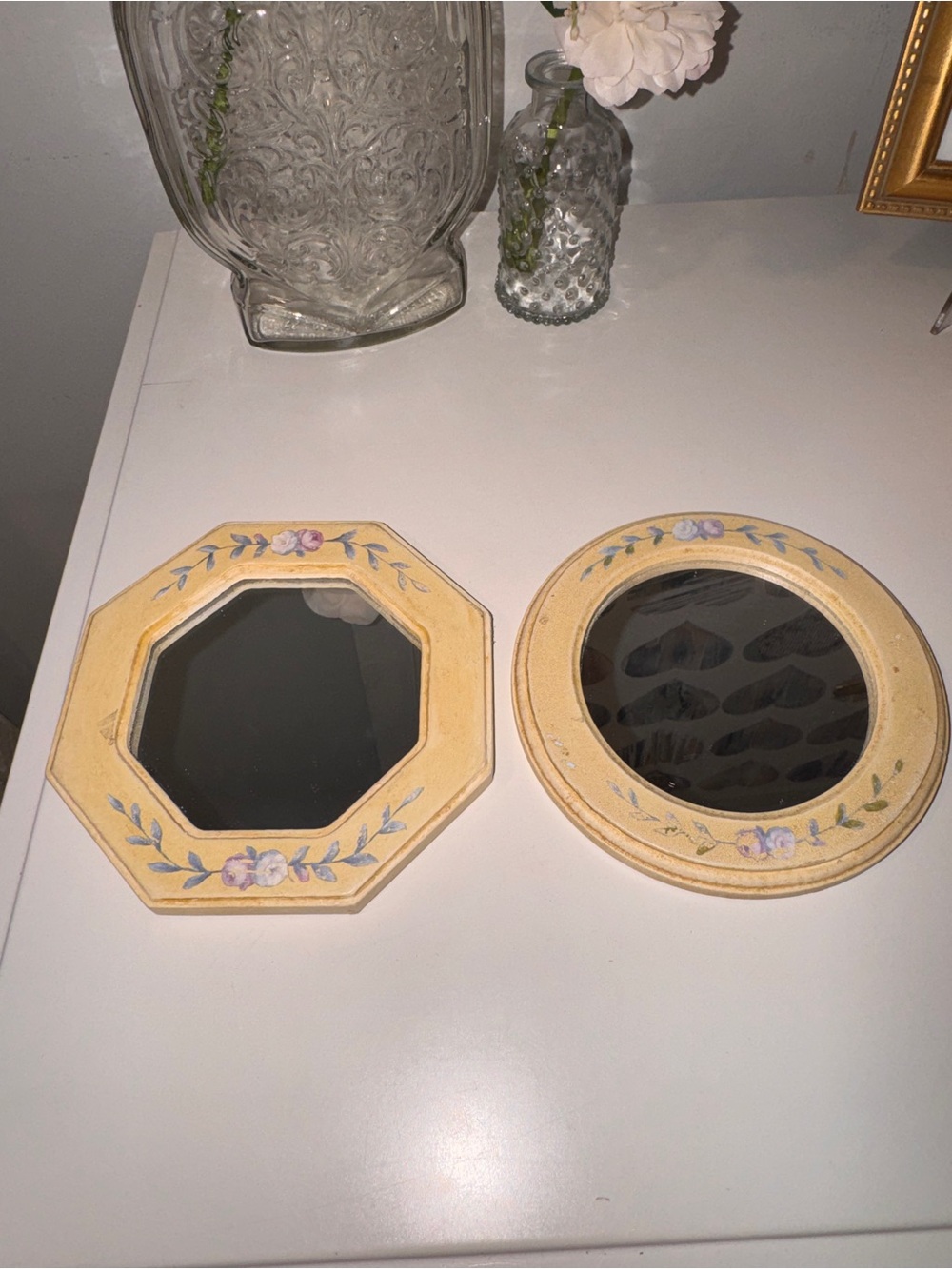 5/25$ Hand-Painted Yellow Floral mini Wall Mirrors - Set of 2